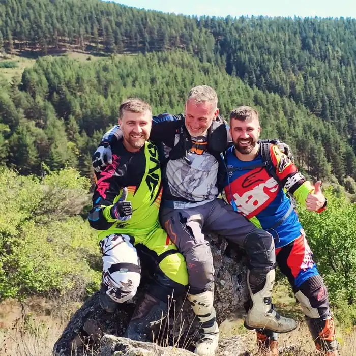 Riding through Bulgarian pine forest near Bansko